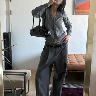Loose Fit Low Waist Belted Wide Slacks