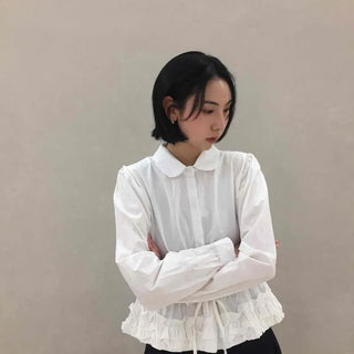Classic Peter Pan Pintuck Frill Shirring Blouse