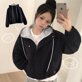 Protective Instinct Avant-Grip, Color Block Anorak High Neck String Pendant Gorpcore Loose Fit Windbreaker Hooded Jumper