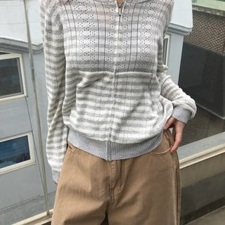 *Special Feature* Punched Striped Zip-up Hoodie