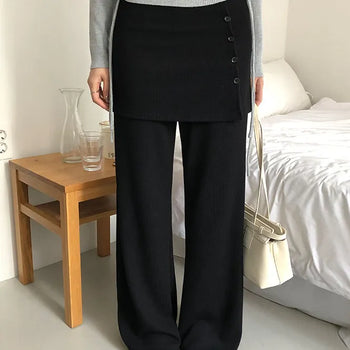 Fine Button Skirt Pants Skorts/Chiggings/Layered Skirt/Comfortable Pants/Airport Pants/Airport Look/Layered/Daily Pants/Layered Look