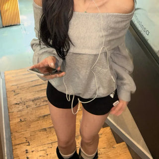 Two-Way Hooded Off-Shoulder Sweatshirt