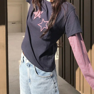 Star Embroidery Patch Layered Tee