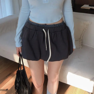Hilly Check Color Block Elastic Waist Balloon Skirt