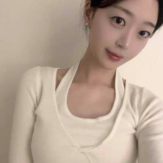 Soft Halter Neck Slim Fit Long Sleeve T-shirt