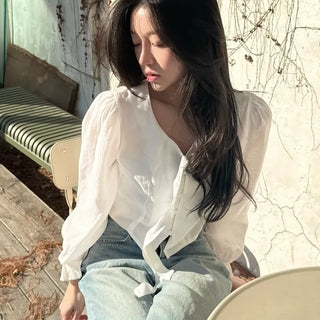Scarf tie frill blouse