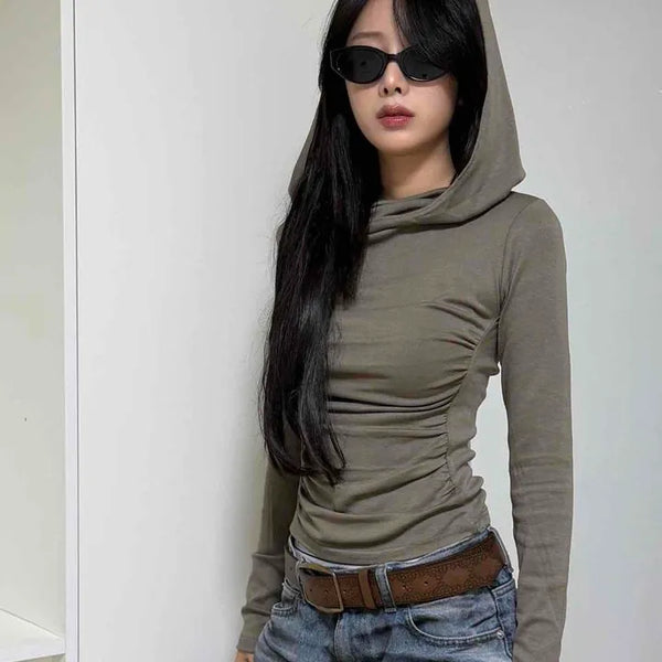 Turtle Shirred Slim Fit Drape Hoodie