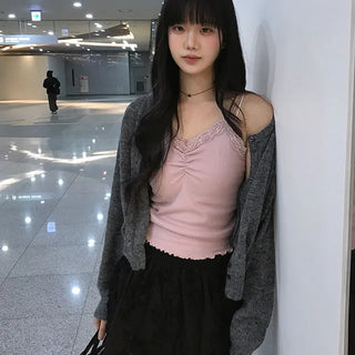 Rose Lace Shirred Sleeveless Top