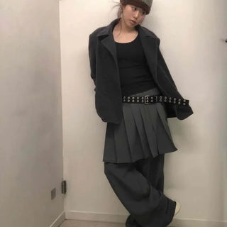 Layered Pleated Skirt Wide Fit Slacks