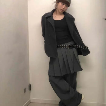 Layered Pleated Skirt Wide Fit Slacks