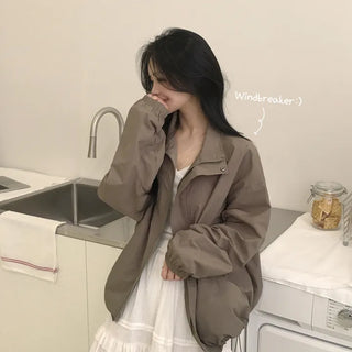 Perfect for throwing on, daily crisp high-neck collar drawstring avant-garde boxy oversized windbreaker jumper for transitional seasons