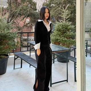 Side Slit Oversized Wide Semi-Bootcut Pants