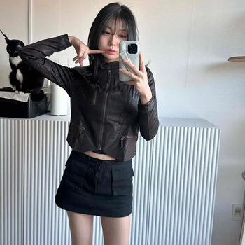 Sporty Cropped Rider Spandex Jacket with Zipper Detail