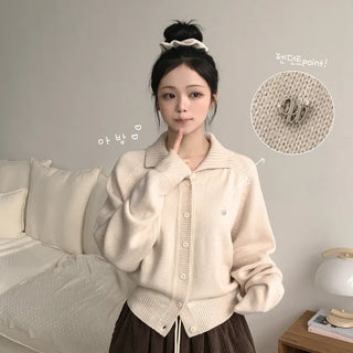 Guaranteed Cuteness, Ribbed Collar Pendant Raglan Avant Loose Fit Long Sleeve Knit Cardigan