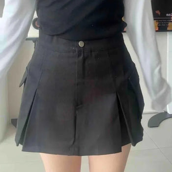 Button Cargo Pleated Mini Skirt