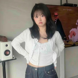 Delicate Fit Shirred Ribbon Tie Crop Cardigan