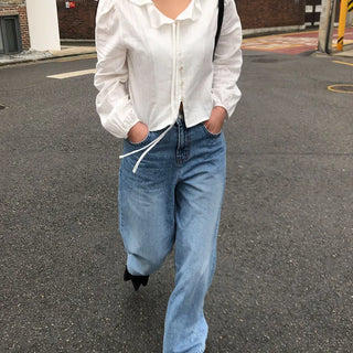 Eden Women's Straight Fit Wide Medium Blue Denim Pants