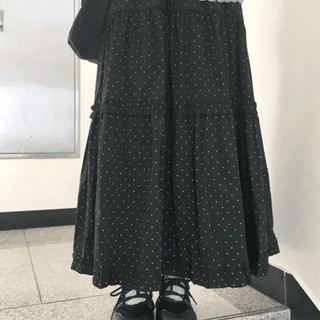 Vintage polka dot frill long skirt