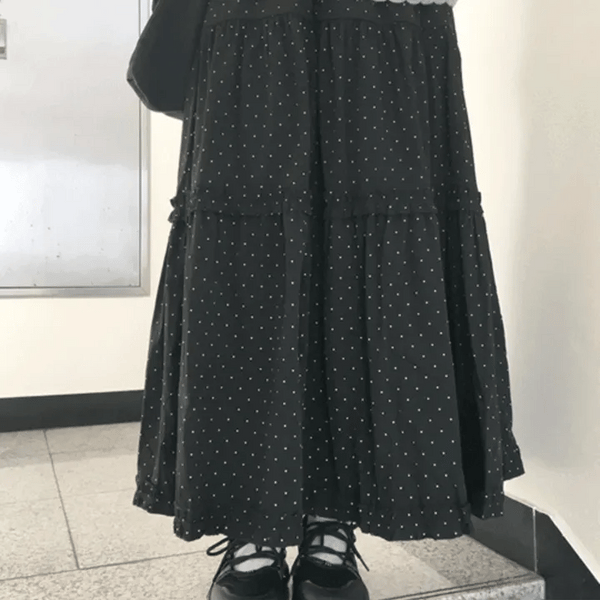 Vintage polka dot frill long skirt