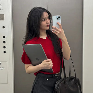 Libe Puff V-Neck Short Sleeve Knit