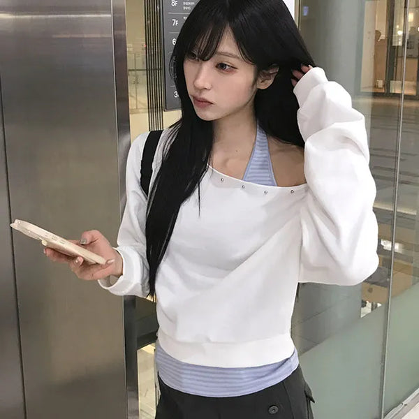 Ber Delicate Studded One Off-Shoulder Sweatshirt