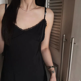 Sugar Lace Satin Silk Layered Strap Sleeveless Bustier Midi Dress for Date Look