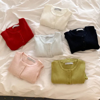 Suzy Ribbed Slim Cardigan Round Neck Crop Knit Long Sleeve Bolero Spring/Autumn Transitional Season