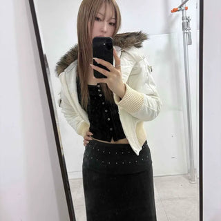 Soft Fur Hooded Short Padded Down Jumper