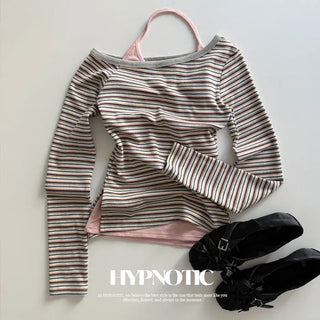 [MADE: In-house Production] Striped Asymmetrical One-Shoulder T-shirt