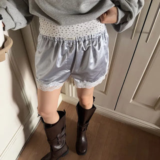 Ella Lace Satin Silk Satin Elastic Waist Shorts Shorts Hot Pants