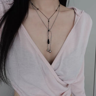 Long Black Jew Drop Necklace