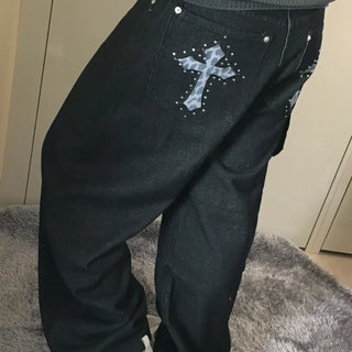Black Cross Leopard Denim