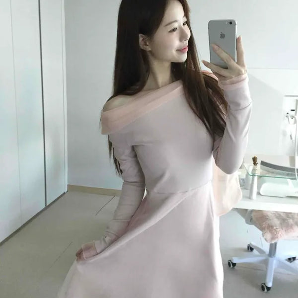 Glam Shoulder Slim A-Line Long Dress