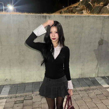 College Look Winter Wool Check A-Line Skirt