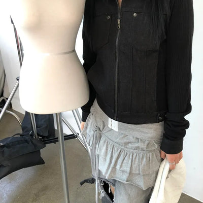 Denim Half-and-Half Zip-Up