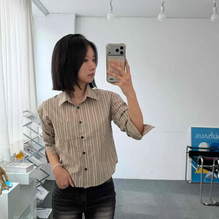 Retro Vertical Stripe Collar Shirt Blouse