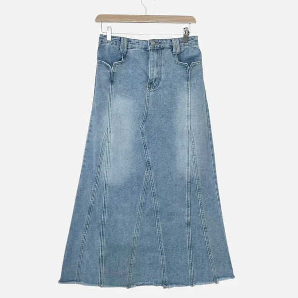 Cheek denim long skirt