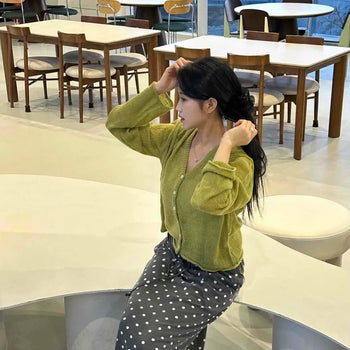 Soft Loose Fit V-Neck Crop Cardigan