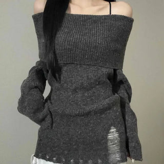 Folded Damage Off-Shoulder Knit