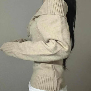 Wide V-neck Off-shoulder Crop Knit