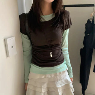 Tencel Layered Color Block T-shirt 4 Colors