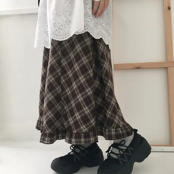 Lena check hem frill long skirt