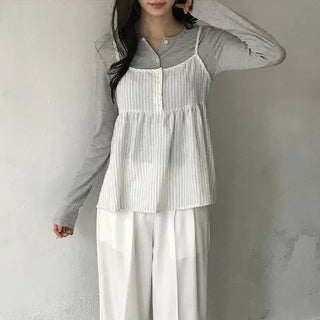 Klev Striped Bustier Sleeveless Long Sleeve Set