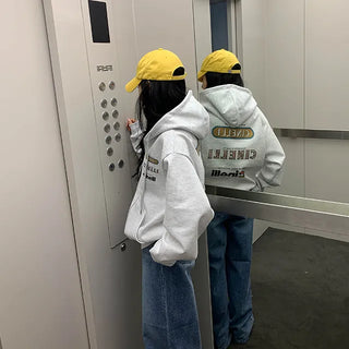 Vintage two-way zip-up hoodie