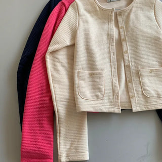 Jelly Two-Pocket Embossed Long Sleeve Button Cardigan