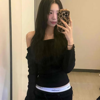 Slim Fit Asymmetrical Off-Shoulder Shirred T-Shirt