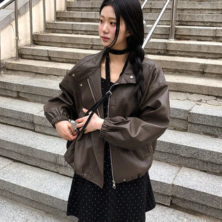 Rev High-Neck Leather Oversized Blouson Jacket