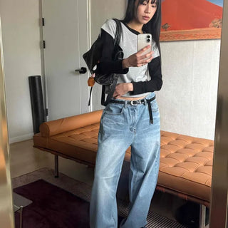 Cut-off Hem Crop Super Wide Jeans