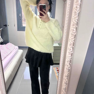 Soft Texture Button Round Neck Knit