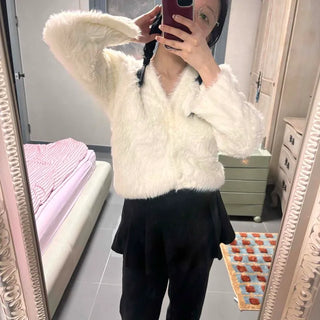 Fuzzy Angora Short V-Neck Knit Cardigan